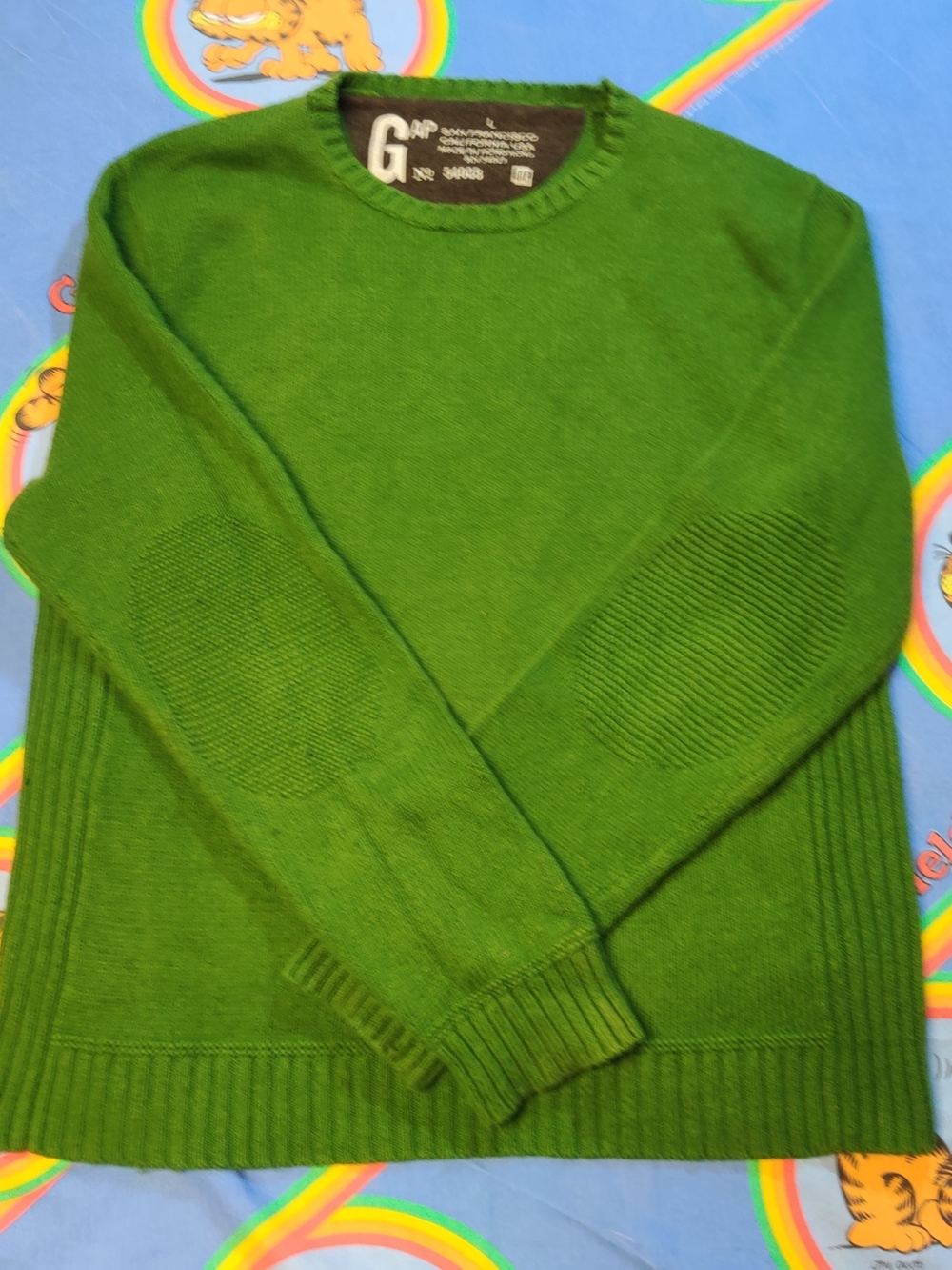 Vintage Gap Crewneck Knit Sweater Mens L Green Elbow Patches Ribbed Hong Kong